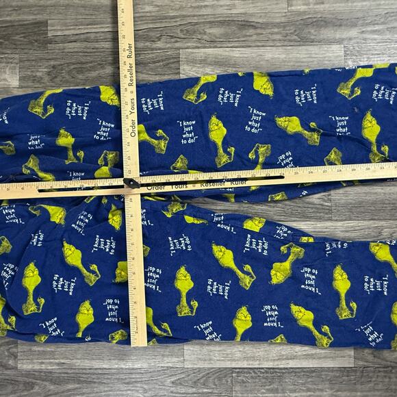 Dr. Seuss Grinch Lounge Sleep Pants Blue Yellow “I Know Just What To Do” M 32-34 - Picture 5 of 6